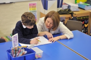 A boy working on a problem