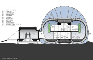 A cutaway of the interior design of the Mars Ice Home concept. Credit: NASA Langley/ Clouds AO/SEArch